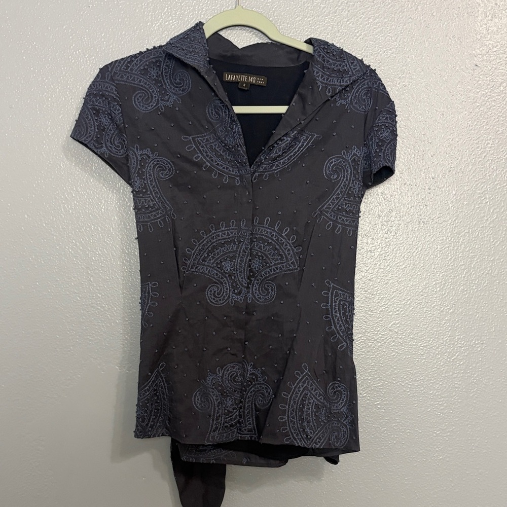 SOLD Lafayette 148 New York Women's Dark Paisley Blouse